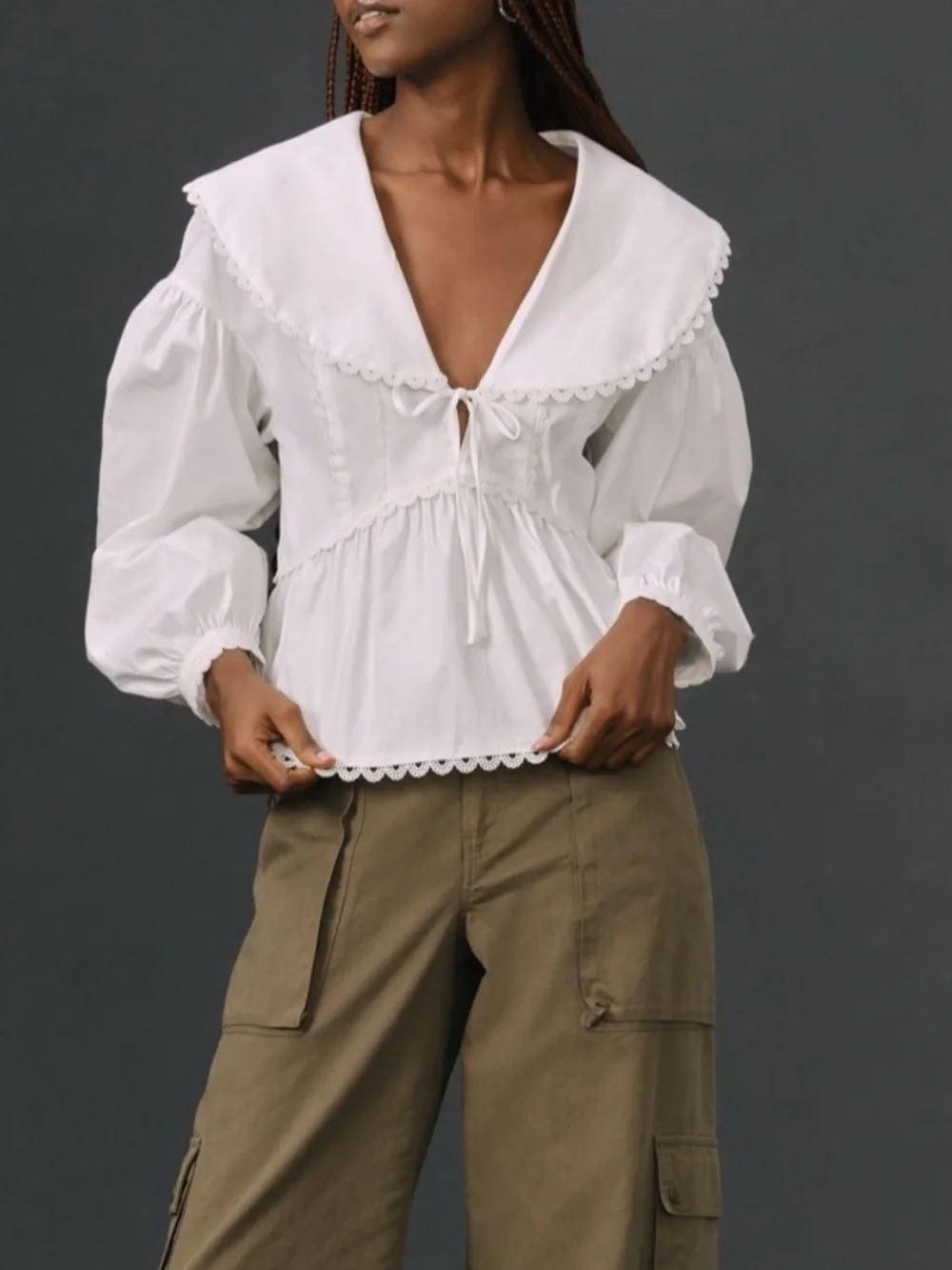 Reformation Renna Romantic Cotton Tie Front Top White Size 4